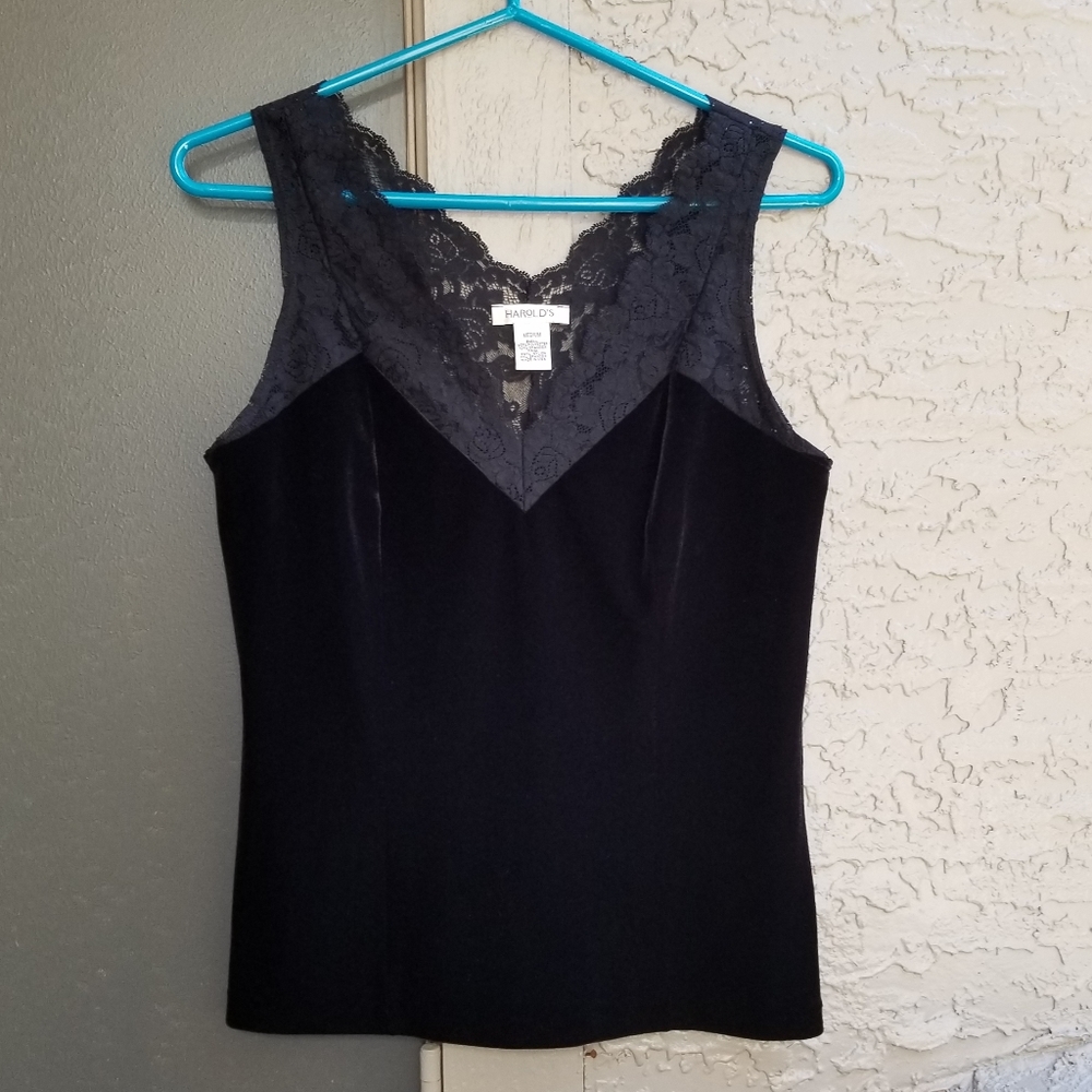 Harold's crushed velvet and lace top